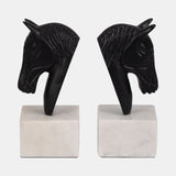 Metal, S/2 Horse Head Bookends, White/black