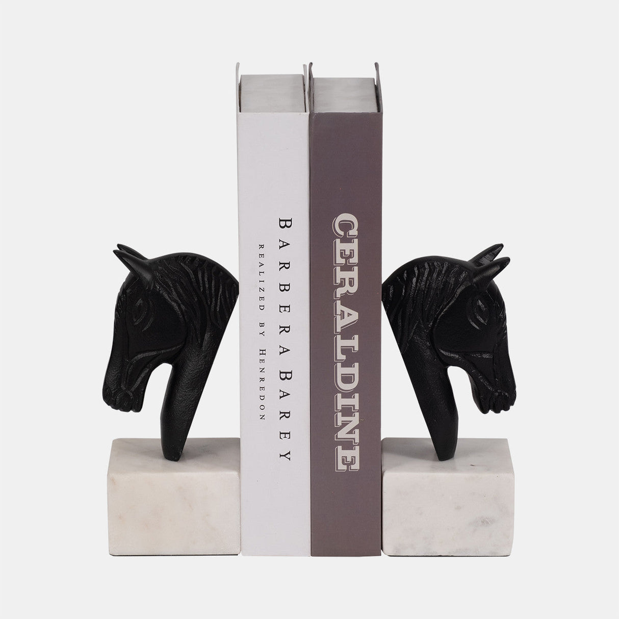 Metal, S/2 Horse Head Bookends, White/black