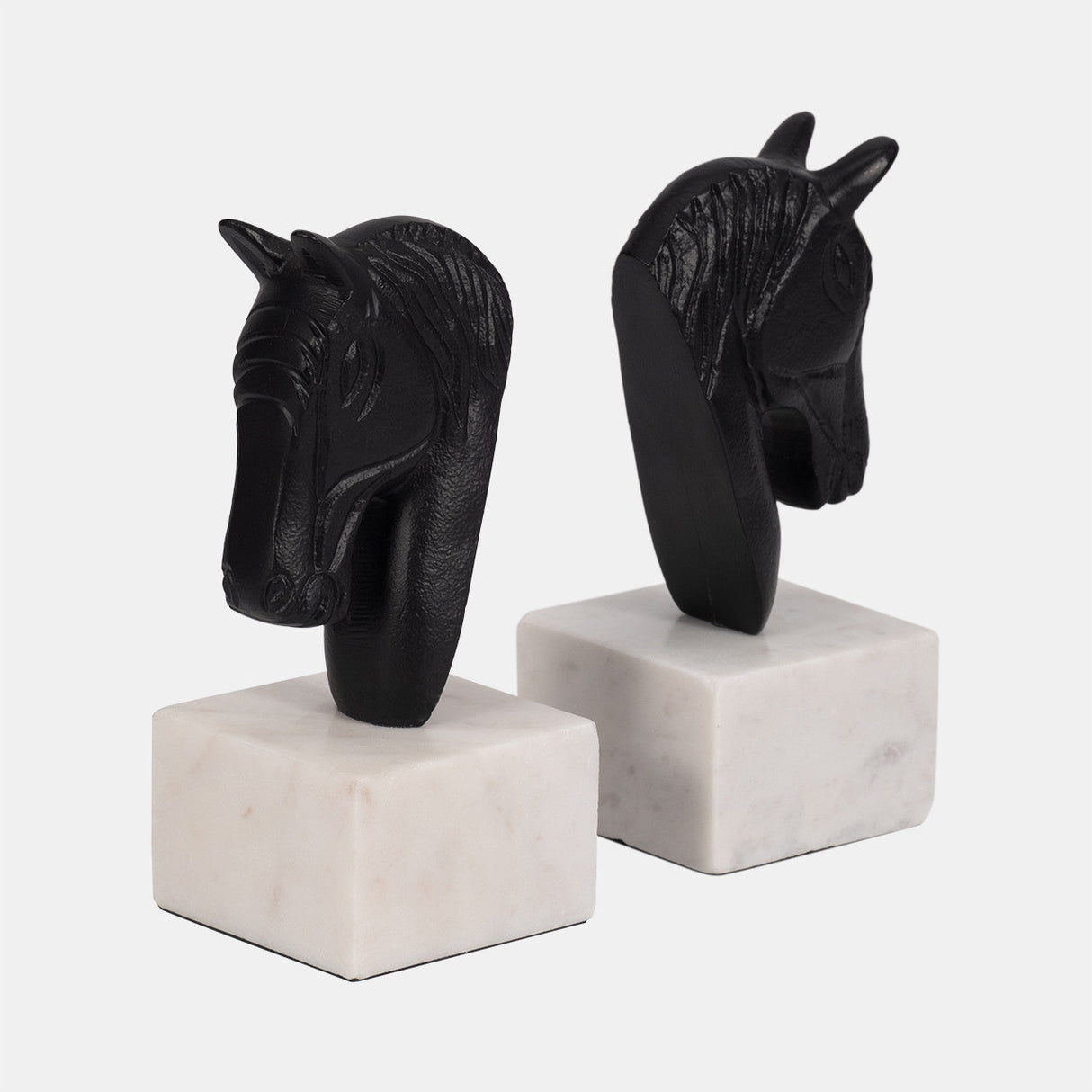 Metal, S/2 Horse Head Bookends, White/black