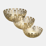 Metal, S/3 11/14/16" Geometric Bowls, Gold