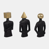 Metal, S/3 11" Man With Square Head, Black/gold