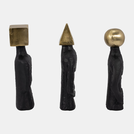 Metal, S/3 11" Man With Square Head, Black/gold