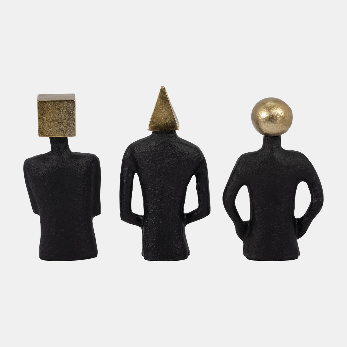 Metal, S/3 11" Man With Square Head, Black/gold