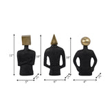 Metal, S/3 11" Man With Square Head, Black/gold