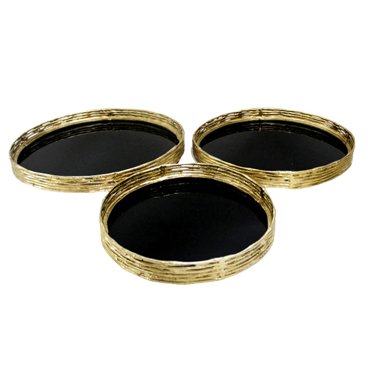 Metal, S/3 16/19/21" Round Trays, Gold/black