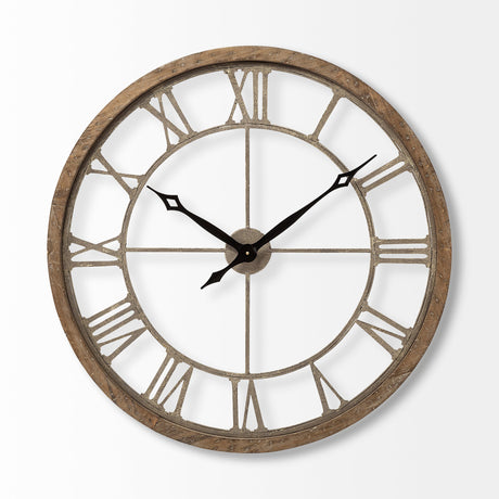 Mething Light Brown Large Farmhouse Wall Clock by Mercana at Eve Furniture