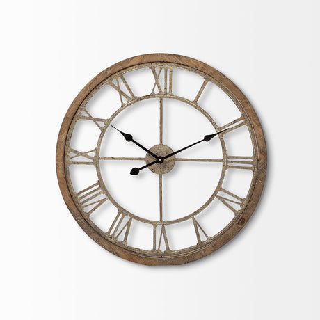Mething Light Brown Medium Farmhouse Wall Clock by Mercana at Eve Furniture