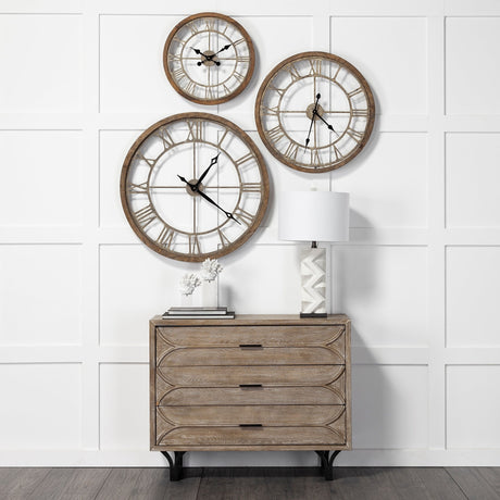 Mething Light Brown Medium Farmhouse Wall Clock by Mercana at Eve Furniture