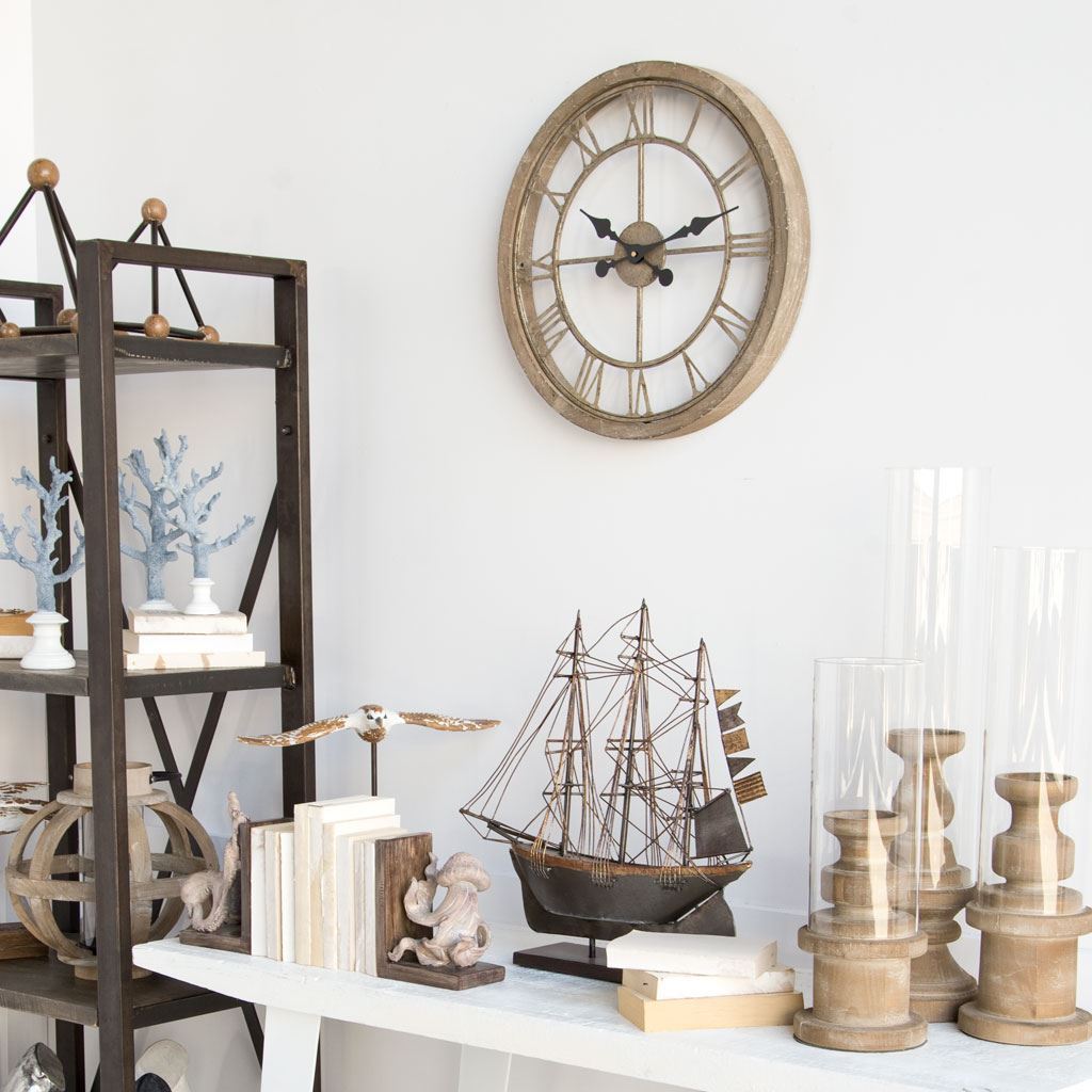 Mething Light Brown Small Farmhouse Wall Clock by Mercana at Eve Furniture