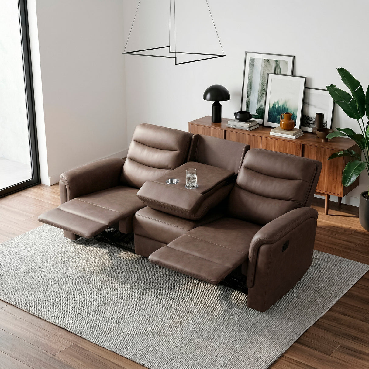 Metric Brown Double Reclining Sofa with Drop-down Cup Holders by Homelegance at Eve Furniture