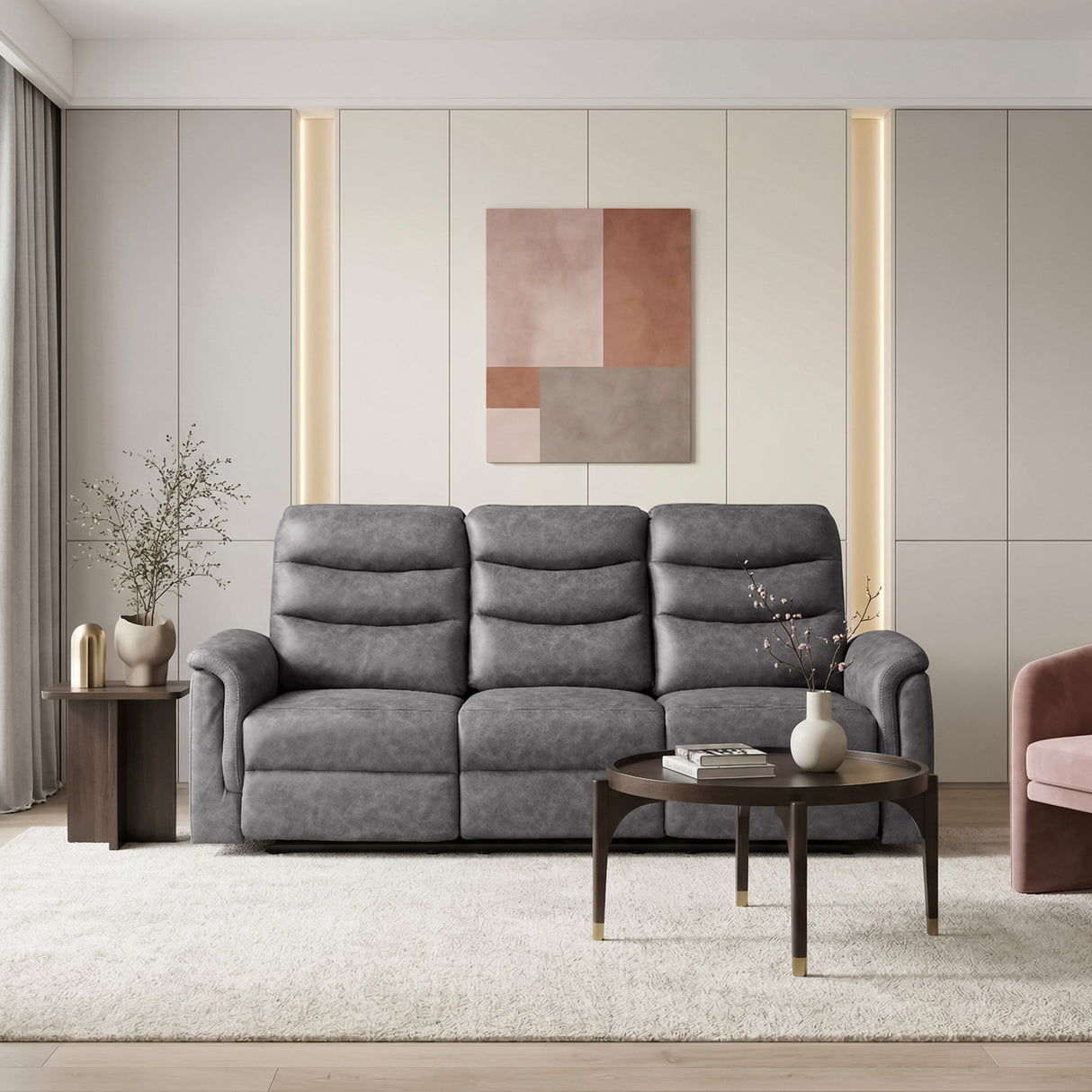 Metric Gray Double Reclining Sofa with Drop-down Cup Holders by Homelegance at Eve Furniture