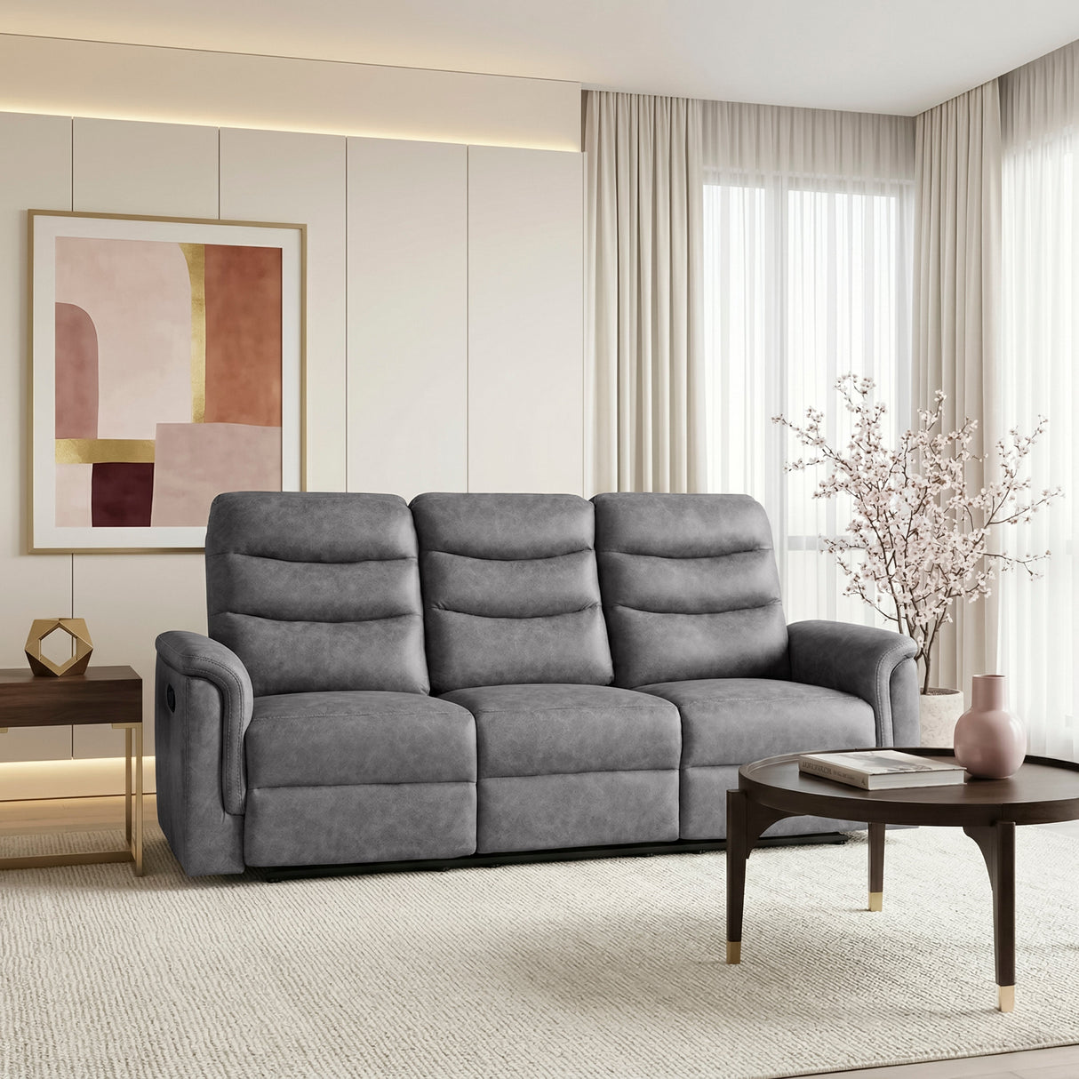 Metric Gray Double Reclining Sofa with Drop-down Cup Holders by Homelegance at Eve Furniture