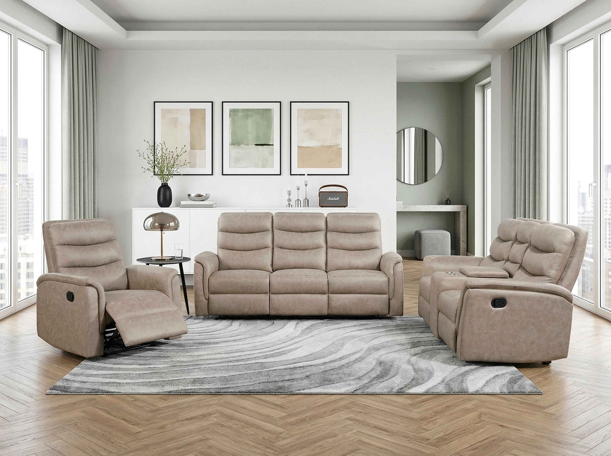 Metric Taupe 3-Piece Reclining Living Room Set by Homelegance at Eve Furniture