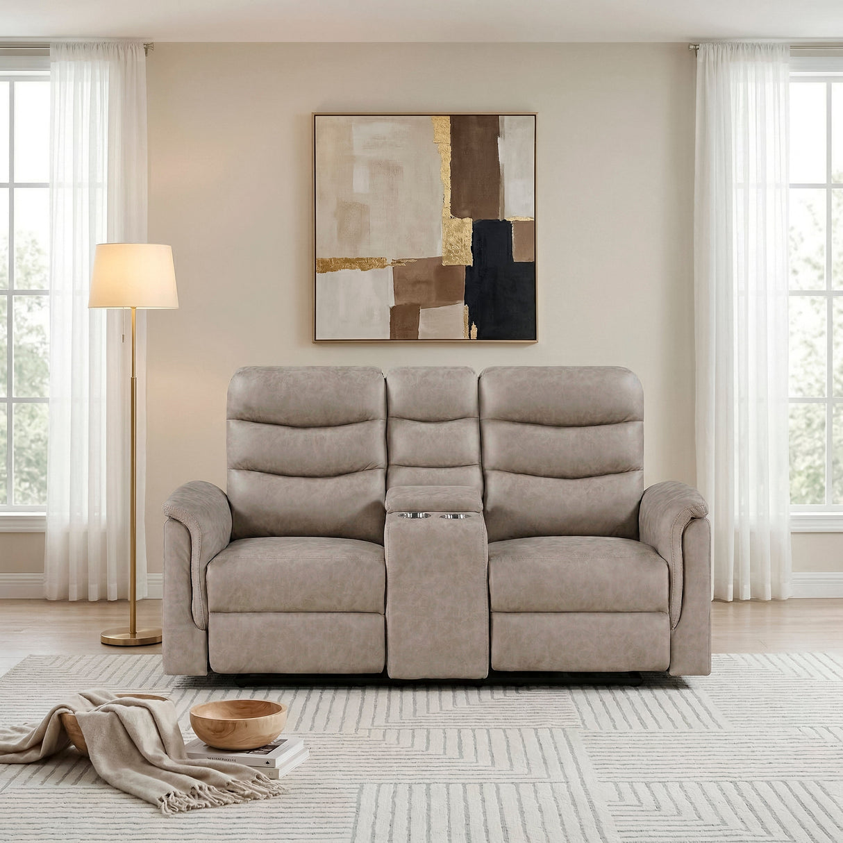 Metric Taupe Double Glider Reclining Loveseat with Center Console by Homelegance at Eve Furniture