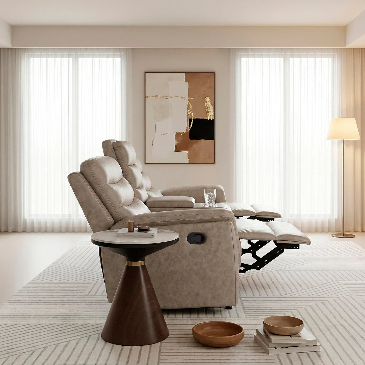 Metric Taupe Double Glider Reclining Loveseat with Center Console by Homelegance at Eve Furniture