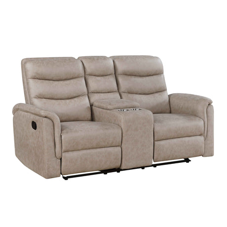 Metric Taupe Double Glider Reclining Loveseat with Center Console by Homelegance at Eve Furniture