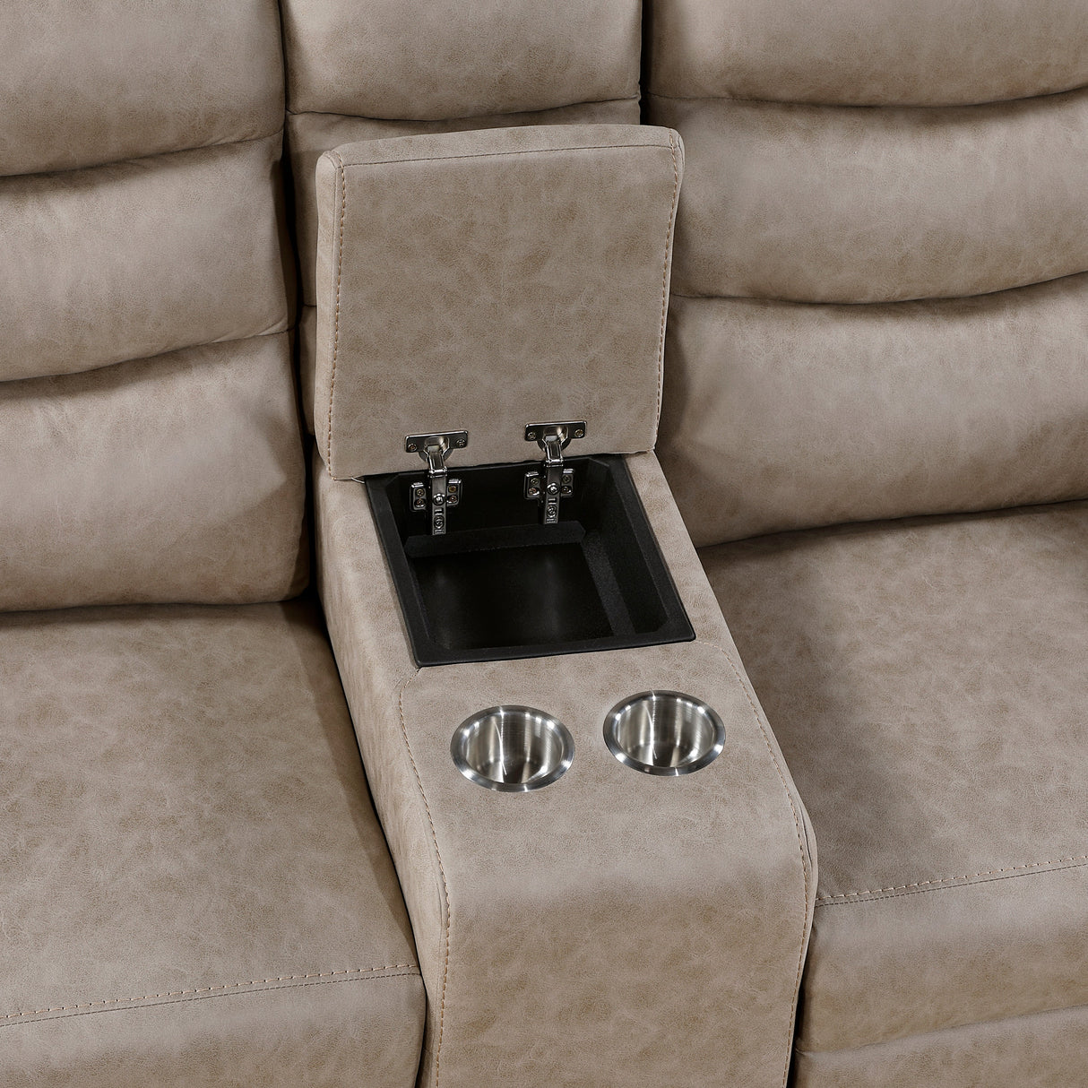 Metric Taupe Double Glider Reclining Loveseat with Center Console by Homelegance at Eve Furniture