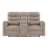 Metric Taupe Double Glider Reclining Loveseat with Center Console