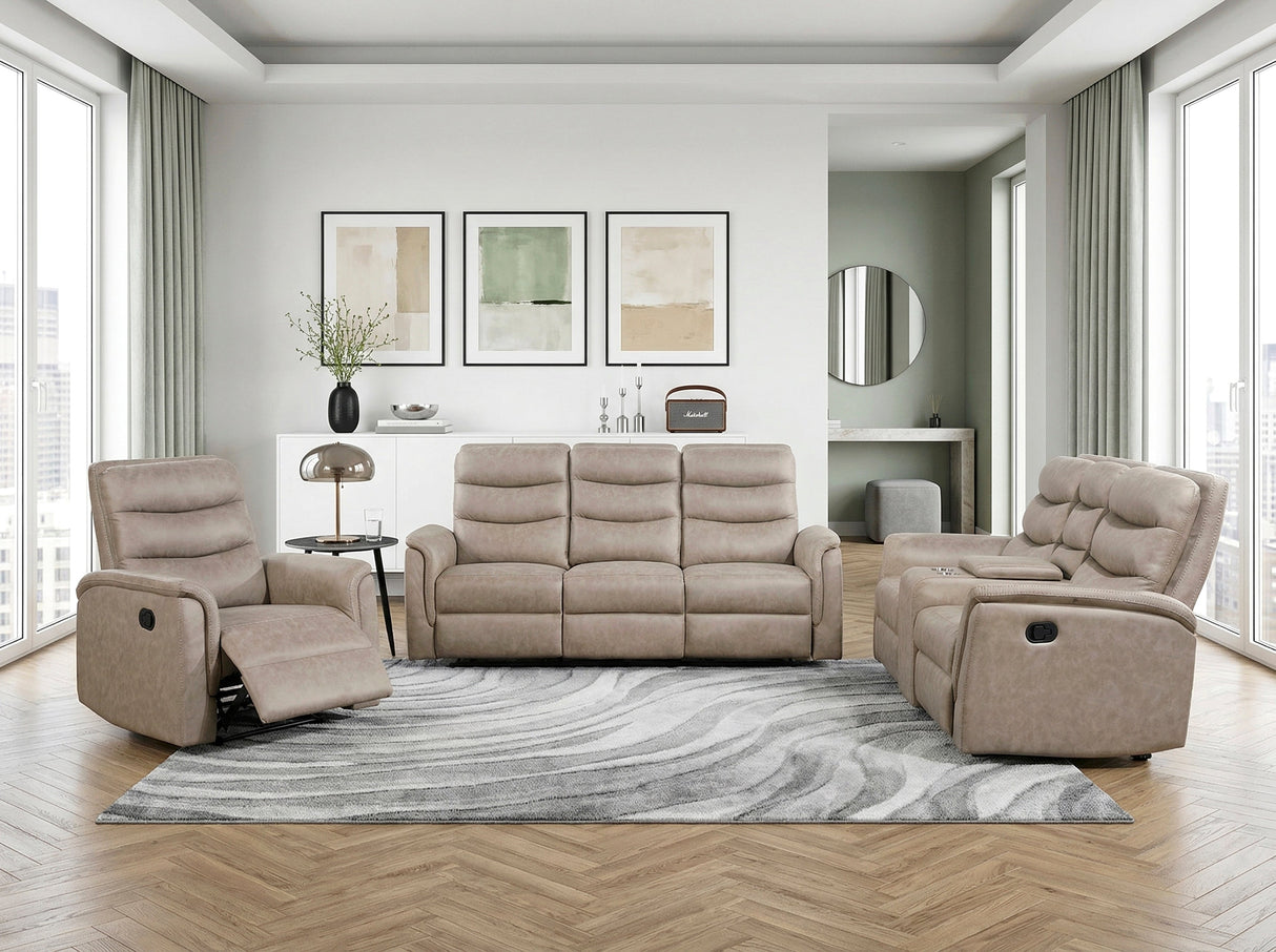 Metric Taupe Double Reclining Sofa with Drop-down Cup Holders by Homelegance at Eve Furniture