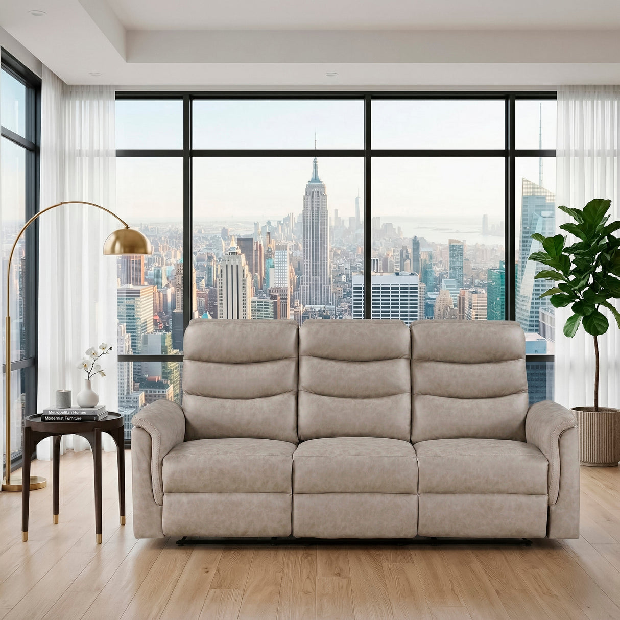 Metric Taupe Double Reclining Sofa with Drop-down Cup Holders by Homelegance at Eve Furniture
