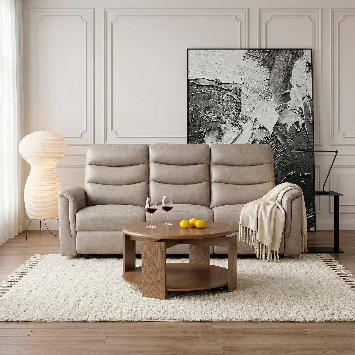 Metric Taupe Double Reclining Sofa with Drop-down Cup Holders by Homelegance at Eve Furniture