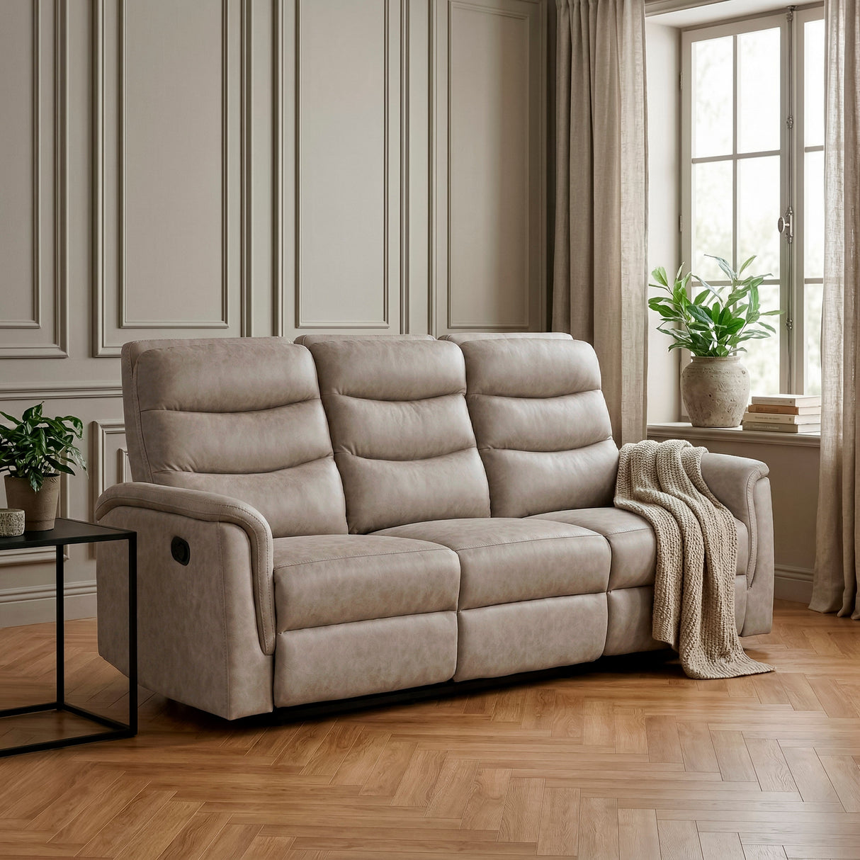Metric Taupe Double Reclining Sofa with Drop-down Cup Holders by Homelegance at Eve Furniture