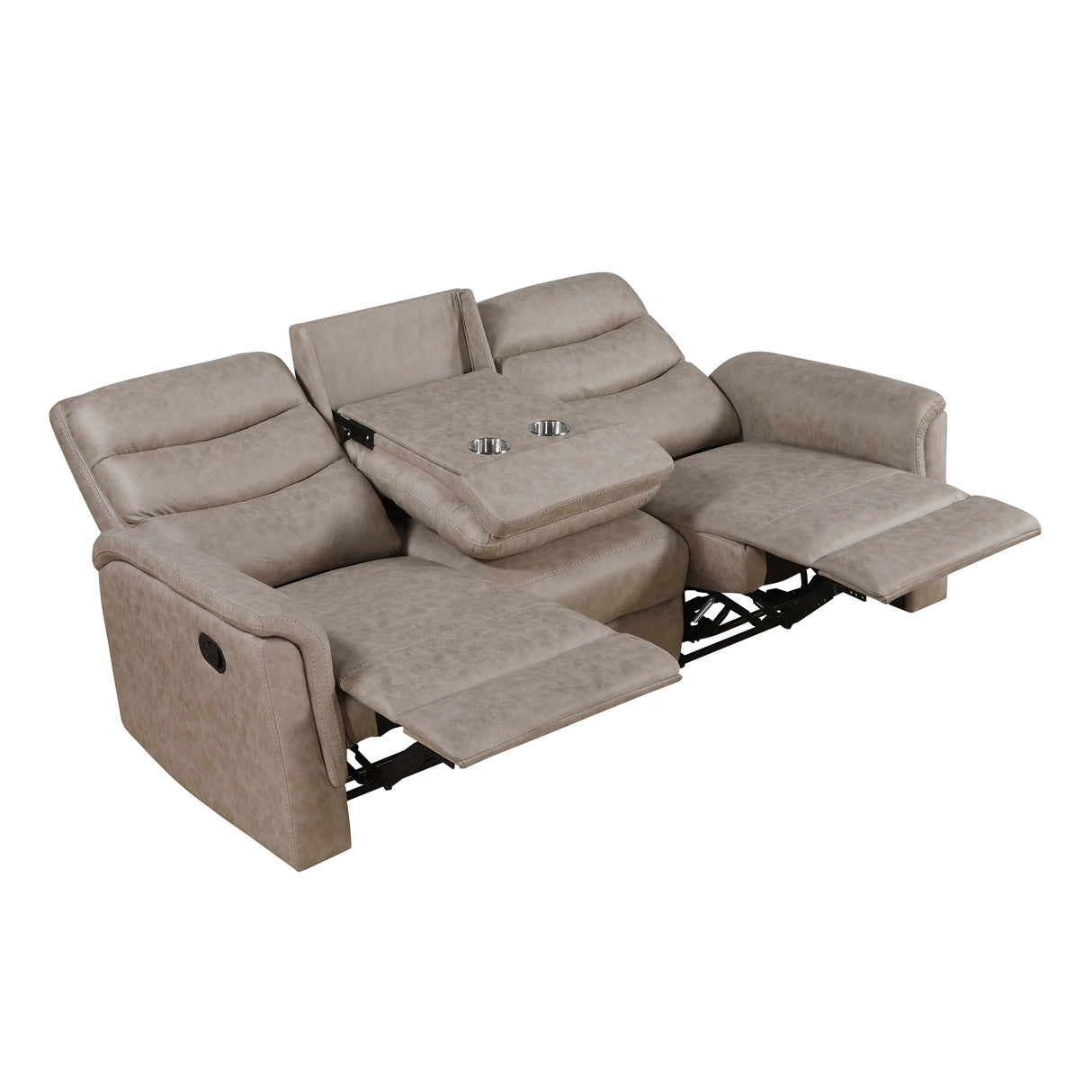 Metric Taupe Double Reclining Sofa with Drop-down Cup Holders by Homelegance at Eve Furniture