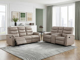 Metric Taupe Double Reclining Sofa with Drop-down Cup Holders by Homelegance at Eve Furniture