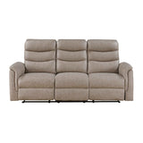 Metric Taupe Double Reclining Sofa with Drop-down Cup Holders