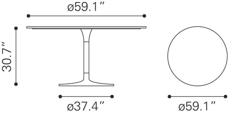 Metropolis Gray & Silver Dining Table (60") by Zuomod at Eve Furniture