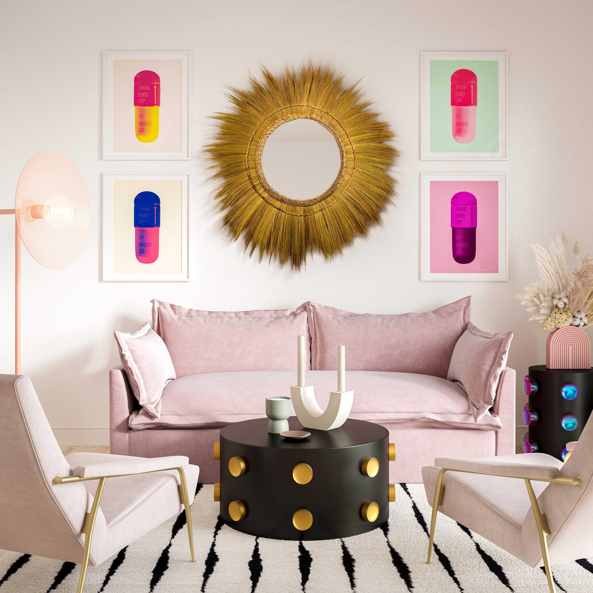 Mettu Natural Grass Round Wall Mirror by TOV Furniture at Eve Furniture