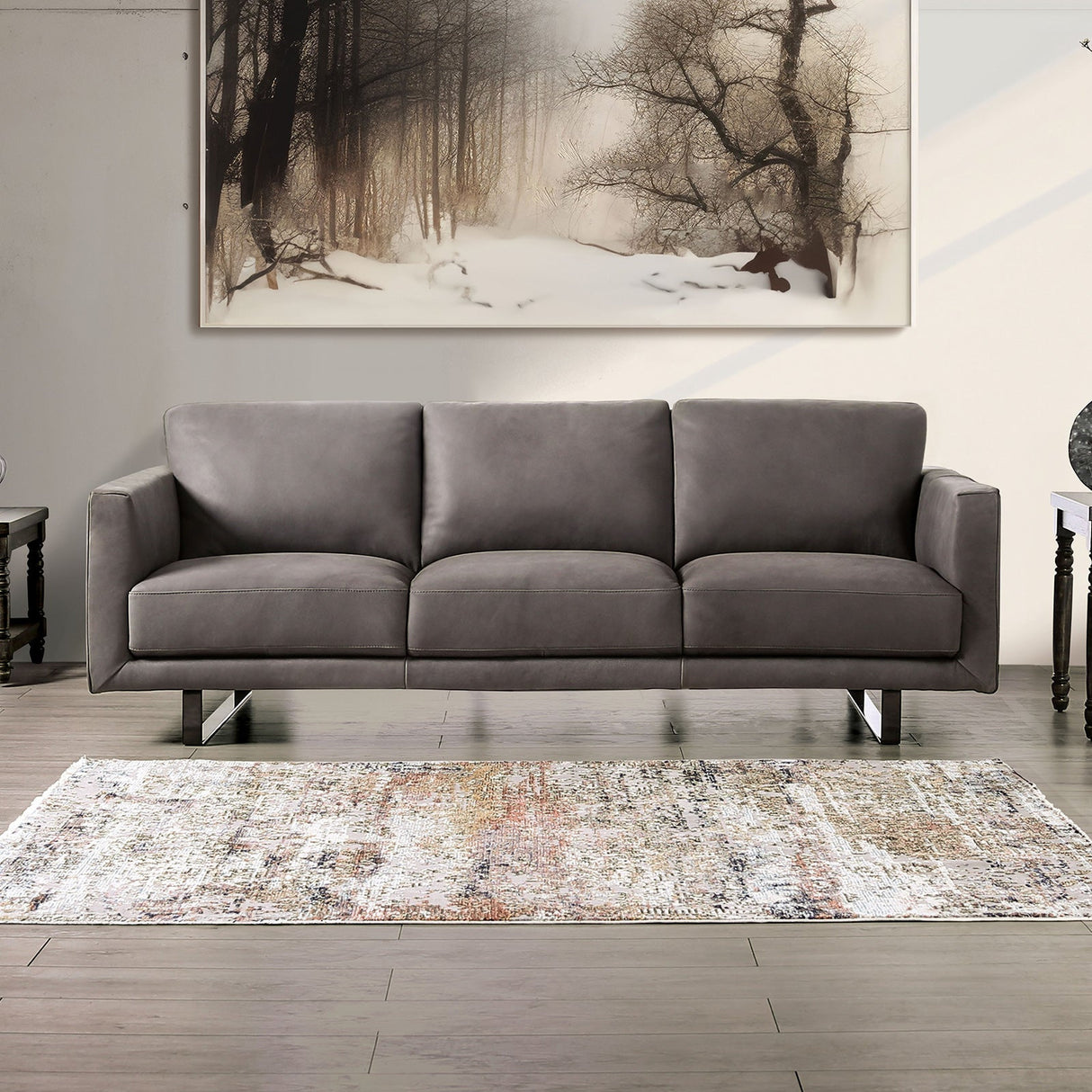 Mezzanotte Gray Real Italian Leather Living Room Set by Furniture of America at Eve Furniture