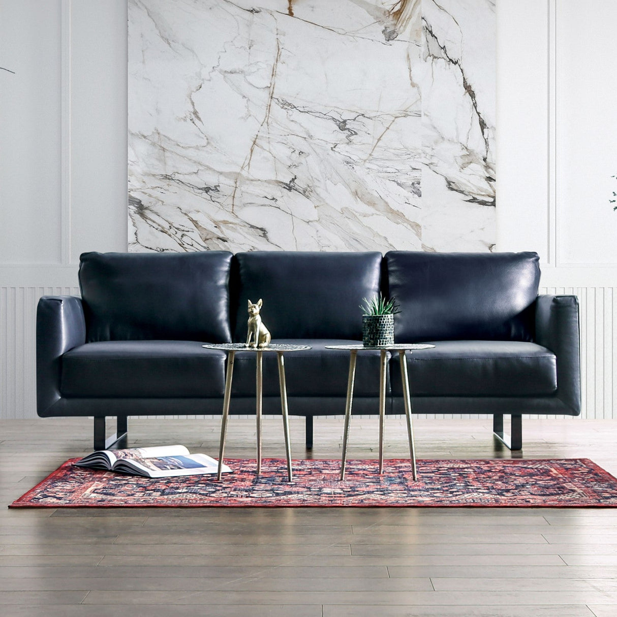 Mezzanotte Midnight Blue Real Italian Leather Sofa & Loveseat by Furniture of America at Eve Furniture