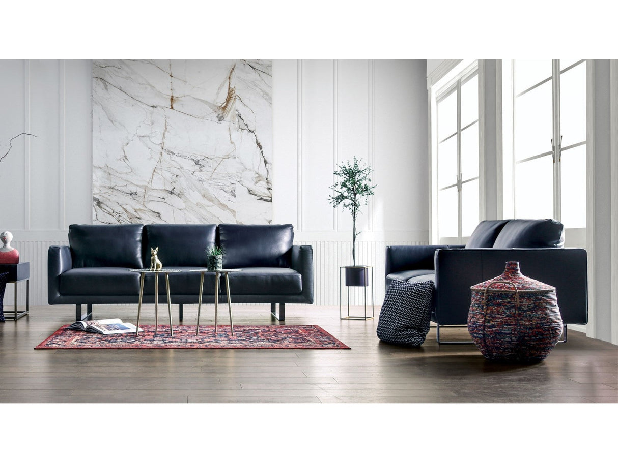 Mezzanotte Midnight Blue Real Italian Leather Sofa & Loveseat by Furniture of America at Eve Furniture