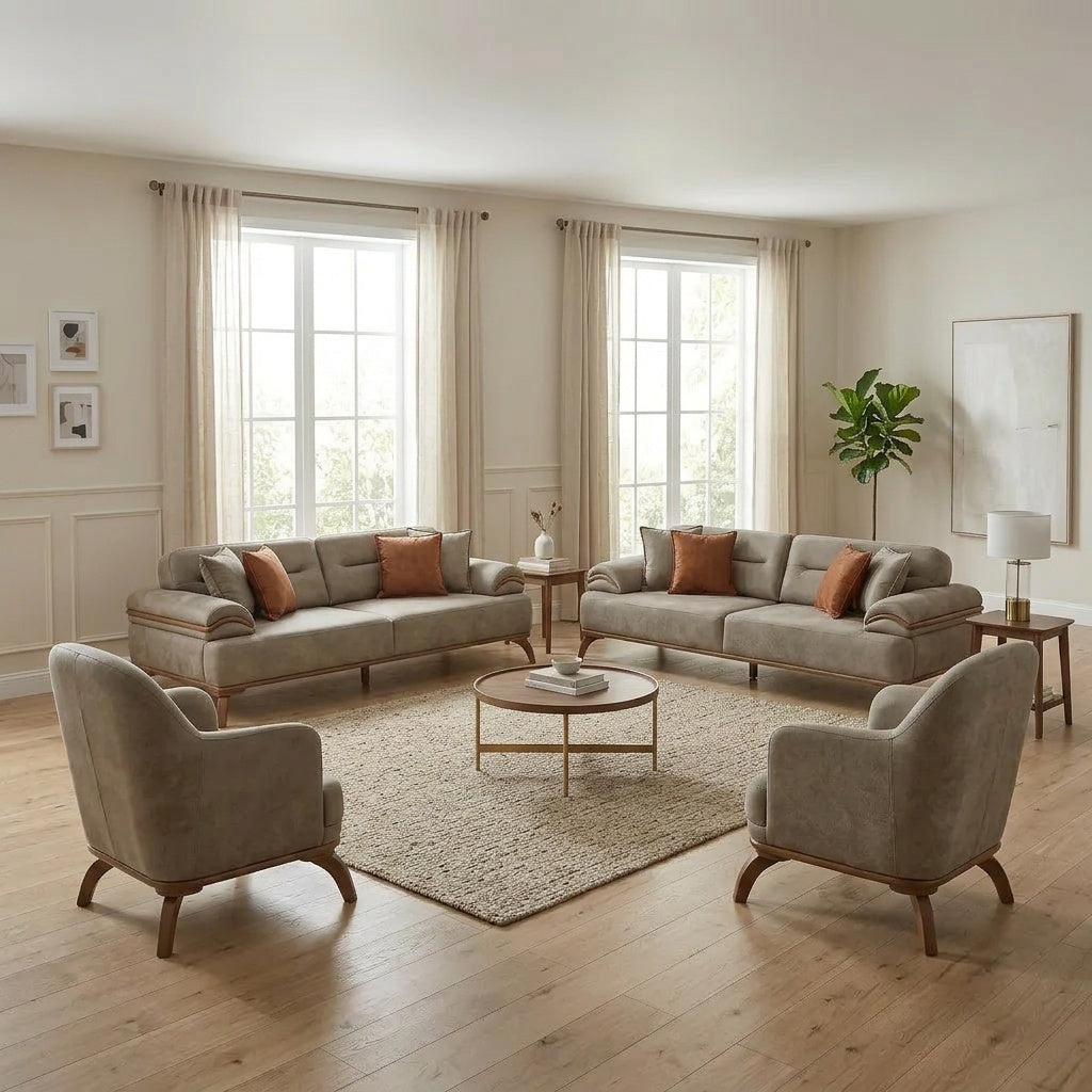 Mia 4-pieces (2 Sofa & 2 Chair) Livingroom Set Beige by Furnia at Eve Furniture