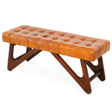 Mia Tan Leather Bench With Buttons