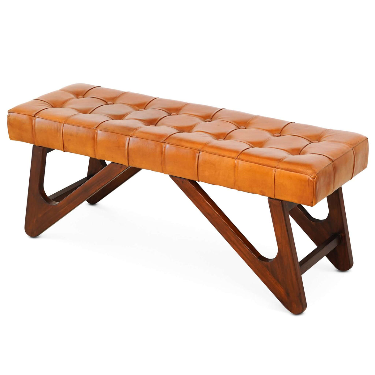 Mia Tan Leather Buttoned Bench