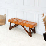 Mia Tan Leather Bench With Buttons by Ashcroft Imports at Eve Furniture