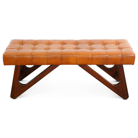 Mia Tan Leather Bench With Buttons by Ashcroft Imports at Eve Furniture