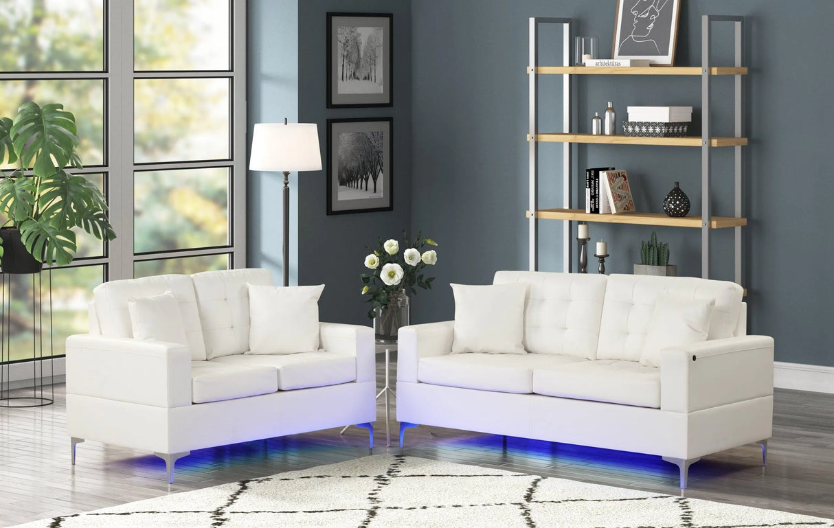 Miami White (LED LIGHTS) Sofa & Loveseat by Happy Homes at Eve Furniture