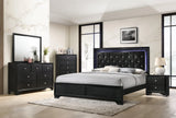 Micah Black King LED Upholstered Panel Bed by Crown Mark at Eve Furniture