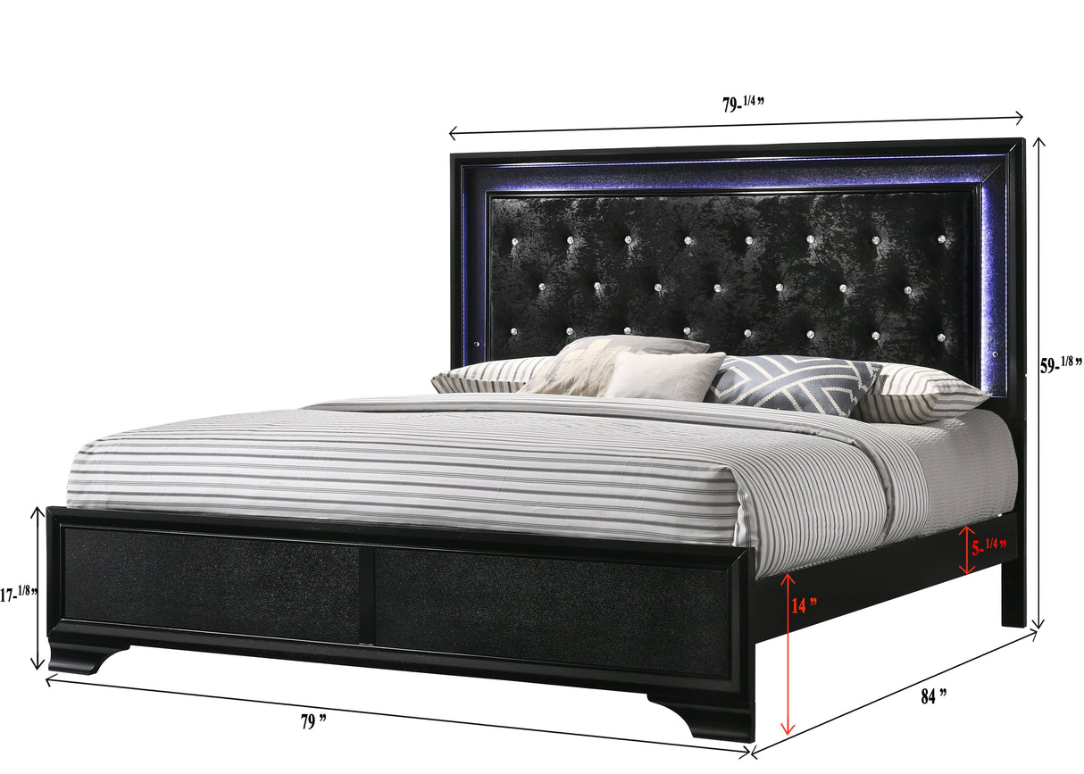 Micah Black King LED Upholstered Panel Bed by Crown Mark at Eve Furniture