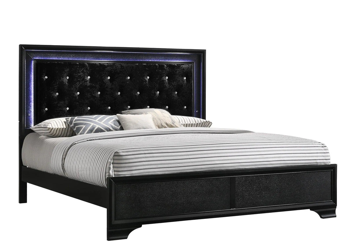 Micah Black King LED Upholstered Panel Bed by Crown Mark at Eve Furniture