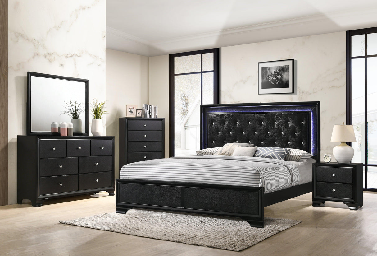Micah Black LED Upholstered Panel Bedroom Set by Crown Mark at Eve Furniture