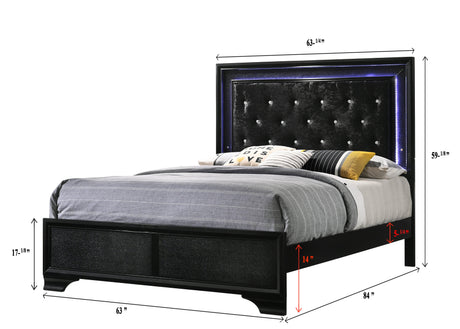 Micah Black Queen LED Upholstered Panel Bed by Crown Mark at Eve Furniture