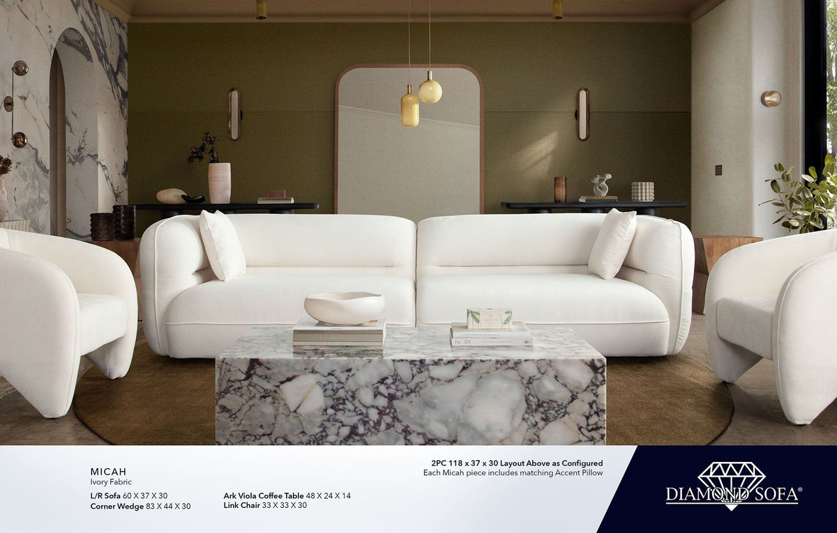Micah Ivory Fabric 3-Pc Sectional by Diamond Sofa at Eve Furniture