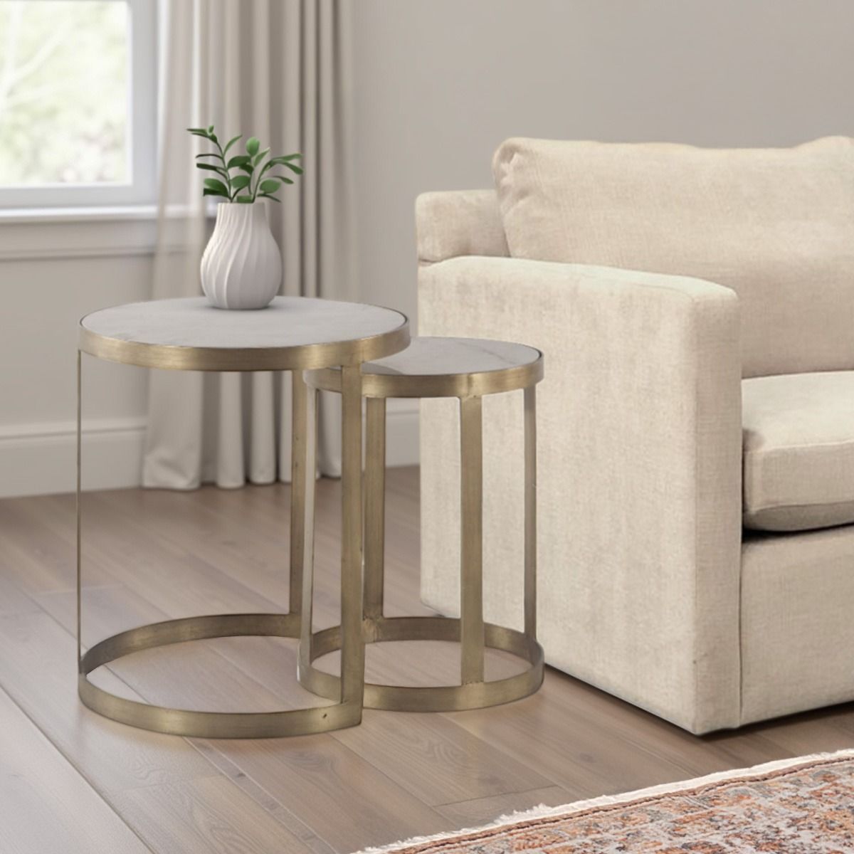 Michaelangelo 22" Nesting Side Tables with White Marble Top by Home Trends & Design at Eve Furniture
