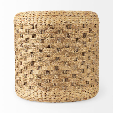 Michelle Light Brown Woven Seagrass Round Pouf by Mercana at Eve Furniture