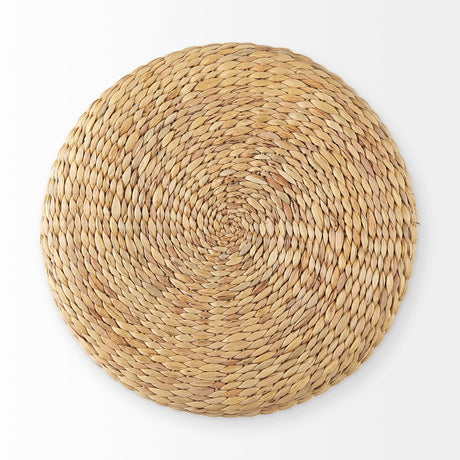 Michelle Light Brown Woven Seagrass Round Pouf by Mercana at Eve Furniture