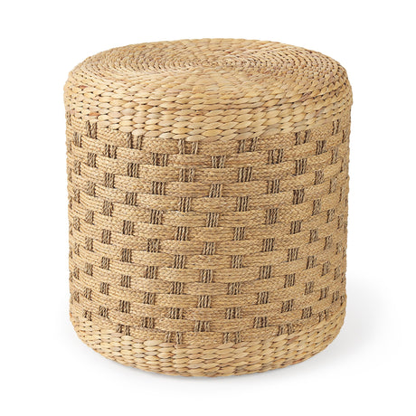 Michelle Light Brown Woven Seagrass Round Pouf by Mercana at Eve Furniture